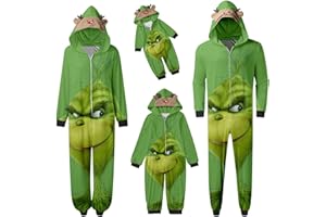 OIUHJN Schlafanzug Weihnachten Grinch Pyjama Einteiler Pyjamas Sets für Familie, Niedlicher Weihnachts Einteiler Schlafanzüge mit Kapuze, Hausanzug Nachtwäsche für Damen Herren Kinder Baby 0
