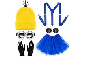 iZoeL Jaune Costume Lunettes Accessoires Kits Deguisement Halloween Costume Carnaval/Halloween/Cosplay Accessoires pour Deguisement Femme Enfant Fille - Lunettes Goggles Tutu Chapeau Gants Noirs