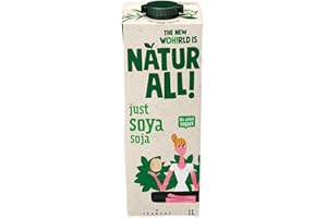 IPARLAT Just Soya Natur All - Boisson de soja, Boisson végétale pour les amateurs de soja, Sans sucres ajoutés, Contient des sucres naturellement présents, (Format: 1L, carton de 6 unités)