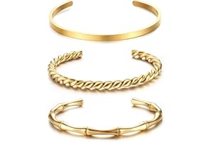 JeweBella 3 szt. sztywna bransoletka damska srebrna/złota stal nierdzewna prosta otwarta bransoletka sztywna bransoletka ustawiana w stos bransoletka polerowana, szerokość 4 mm