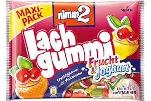 ‎NIMM2 LACHGUMMI nimm2 Lachgummi Frucht und Joghurt – 1 x 376g Maxi Pack – Fruchtgummi mit Fruchtsaft, Vitaminen und Joghurt