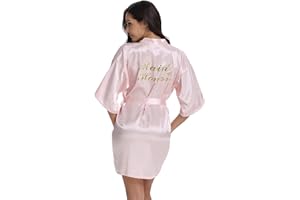 Vlazom Bride Robes Women's Kimono Robe Satin Bridesmaid Party Robes, Bridal Morning Robes with Gold Glitter or Rhinestones Size UK 6-24