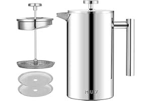 MaxMiuly Cafetiere French Press Small Szie 350ml/12oz,Stainless Steel Double Wall Heat Resistant Coffee Press with 3 Filter Screens (1 Cup Silver)