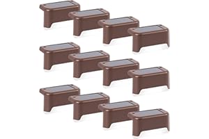 GIGALUMI Solar Fence Lights Outdoor Garden, 12 Pack Solar Step Lights, Waterproof Deck Decorative Lighting for Stairs, Yard, Patio, Gutter, Garden, Pathway Decoration (Brown, Cold White)
