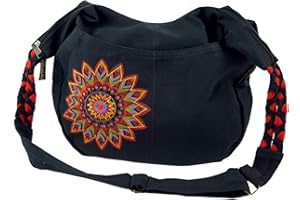 GURU SHOP Ethno Boho torba na ramię, torba Goa Mandala - czarna/czerwona, męska/damska, bawełna, 26 x 33 x 5 cm, alternatywna torba na ramię, torebka z materiału
