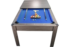 PLAY4FUN Billard Américain Harmony 6Ft - 206,5 x 116,5 x 80 cm avec Accessoires et Plateau dînatoire - Gris et Tapis Bleu