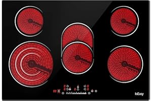 ISEASY Plaque Vitrocéramique 5 Foyers, Table de Cuisson Vitrocéramique 5 Foyers, Plaque de Cuisson en Vitrocéramique Encastrable, 8600W, 77cm, Minuteur Multi-zones