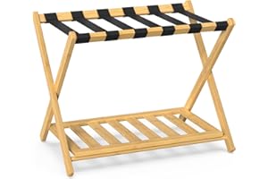 BAMBOOHOMIE Bambus-Gepäckablage für Gästezimmer, Breiter Kofferständer mit Ablage, Klappbarer Gepäckhalter für Schlafzimmer und Hotels, 26,77" Verstärkter Kofferständer (Natur)