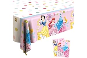 Ainvliya 2Pcs Princess Party Tablecloths 137x183cm, Happy Birthday Party Disposable Pink Tablecloth Table Cover Decorations Rectangle Plastic Table Cloth for Girls Home Wedding Picnics Party Supplies