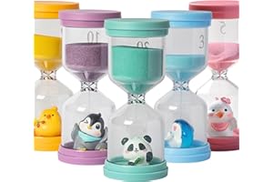 HANCHENG Zestaw 5 kolorowych klepsydry z różnymi zwierzętami, kolorowy zestaw klepsydry dla dzieci 3/5/10/15/30 minut, wizualny timer dla dzieci, timer czasowy dla dzieci, do nauki, kuchni, zabawy