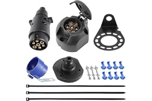 SPARKMOTO 7 Pin Trailer Plug and Socket, 12V, CE, RoHS, 7Pin Car Socket, With Complete Installation Accessories (Rubber Cap)