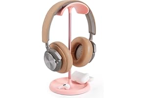 QINCOON Soporte Auriculares, Soporte Curvo para Auriculares con Bandeja de Almacenamiento, Stand Headset para Juegos para AirPods MAX, Beats, Bose, Sennheiser, Sony y más (Rosado)
