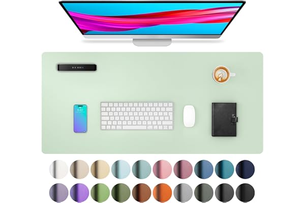 Aothia Alfombrilla de escritorio, alfombrilla de ratón de cuero PU, alfombrilla de escritorio para portátil, alfombrilla protectora de mesa(80x40cm Aqua)