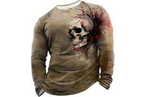 Gefomuofe Chemise à manches longues pour homme - Tête de mort - Manches longues - Vintage - Coton - Simple - Pull - Chemise décontractée - Affaires - Léger - Pour le travail, nouveauté - Printemps -