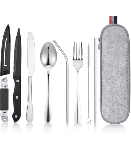 BQRKOTM 10-in-1 Camping Besteck Set - Edelstahl 304 Outdoor Besteck Mit Tasche