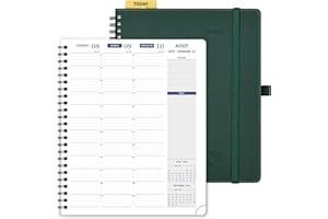 POPRUN Agenda 2025 2026 Semainier A5 22 x 17 cm Version Française - Intervalles de 15 minutes, D'Août 2025 à Juil 2026 12 Mois Scolaire, Couverture Souple Spirale, Papier 100g/m², Forêt Vert