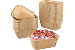 LOBVABA 50 Piezas Moldes de Cartón para Pasteles, Moldes de Papel para Hornear Pasteles, Moldes de Papel Horneables Rectangulares, Tazas de Pastel, Moldes Profesionales para Tartas para Pastel Repostería Pan