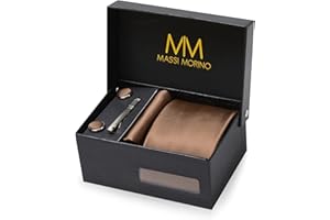 Massi Morino Cravatta e fazzoletto da uomo - con camicia gemelli, parure fermacravatta set I Accessori sposa I Cravatte Elegante Confezione Regalo