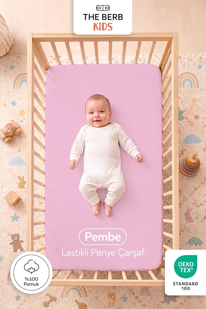 %100 Pamuk Penye Lastikli Bebek Çarşafı | Park Yatak, Beşik, Anne Yanı | 60x110, 60x120, 70x110, 70x120, 70x130, 80x130, 70x140, Pembe