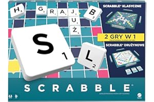 Mattel Games, Scrabble Rodzinna gra planszowa dla 2–4 osób z 2 sposobami zabawy, 50 kart z celami uczącymi podstaw gry, w polskiej wersji językowej, HXM53