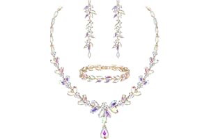 EVER FAITH Juegos de Joyas Mujer Cristal Austriaco Hoja Elegante Marquesa Conjunto de Collar Pendientes y Pulsera de Tenis para Boda