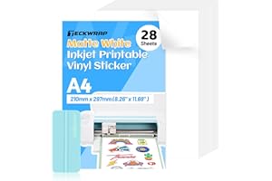 TECKWRAP Matte White Printable Vinyl Sticker Paper for Inkjet Printer Waterproof 8.26" x 11.69" A4 210mm x 297mm 28Pcs/Pack for Craft Sticker, Scrapbooking, Craft Cutters