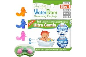 WaterDam Tappi per le orecchie da nuoto, impermeabili, ultra comodi, per prevenire le orecchie del nuotatore (taglia 1+1+1: bambini ed extra piccoli, adolescenti e donne (arancione, blu, rosa))