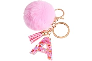 Vorysum Llavero con Letra Llavero Inicial Regalo de niña Mujer Bola Peluda Llavero Decorar para Bolso Mochila Llavero con Borla Dorada Llavero Mujer