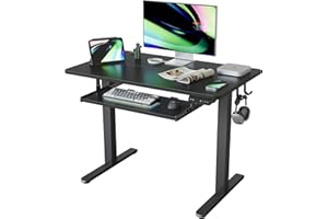 FEZIBO Height Adjustable Electric Standing Desk with Keyboard Tray, 100 x 60 cm Sit Stand up Desk with Splice Board, Black Frame/Black Top