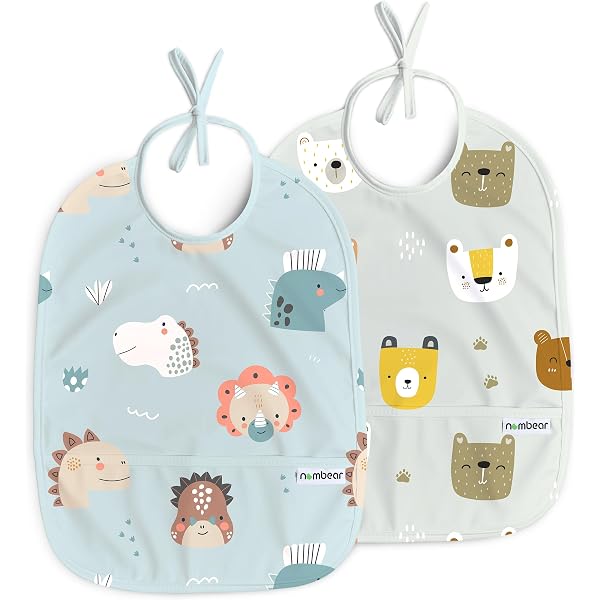 Vicloon Baby Bibs With Short Sleeves | Waterproof PU Weaning Bibs With 3D Pocket For 6-24 Months | Easy Wipe Clean & Soft Material