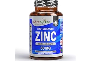 NUTRABYTES Zinc Supplements, Zinc Gluconate 50mg, 180 Vegan Capsules (6 Month Supply), Zinc Capsules, Chelated Zinc Supplements for Immune System, Hair, Skin, Bones, Nails | Made in UK