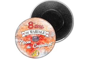 BADGMANIA Magnet Aimant Frigo 5.9 cm 8 Ans de Mariage Noces Coquelicot - Anneaux Anniversaire, Multicolore, 5.9cm, (FAB-1002535)
