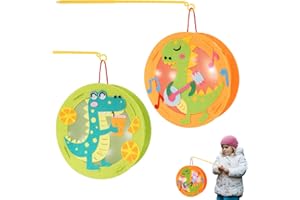 EKKONG Laternen Bastelset für Kinder, 2 Stück Laternen Kinder Laternenumzug, Fohlen, Giraffe Kinder Laterne mit Stab LED, Laterne Kinder für Halloween, St Martin, Kostümpartys (Dinosaurier, Krokodil)