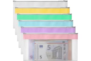VOSSOT 6 sztuk torebek na pieniądz, koperty i etui na monetę, przezroczysty organizer na pieniądz, do szkoły, biura, podróży