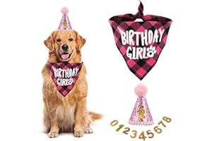 KARELLS Juego de Gorro y Pañuelo de Cumpleaños para Perro, Bandana para Mascotas Pequeños y Medianos (Rosa)