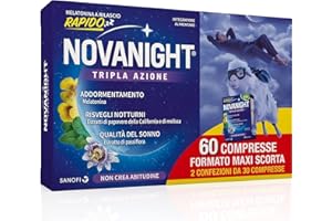 NOVANIGHT Tripla Azione Sonno Rigenerante, Integratore Alimentare con Melissa e Melatonina per Dormire, Senza Glutine, 30+30 Compresse, Non Induce Dipendenza
