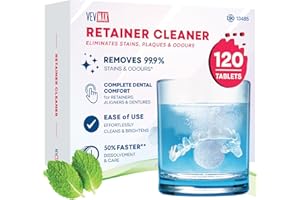 Vevmax Retainer Cleaner Tablets - 120 Tablets (4 Months Supply) - Denture Cleaning, Removes Stains & Odours, Freshens Aligners, Mouthguards, Nightguards - Perfect for Ultrasonic Retainer Cleaner