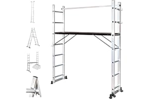 HOSTRÖM Echafaudage Roulant SCAFFOLDAX2X7, échafaudage Jardin et Pliant Multifonction 4 en 1, echelle 2 Plans, H Max Travail 4,74m, Garantie 5 Ans