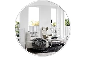 Yumyolk Espejo Redondo de Pared con Borde Blanco, Diámetro 60 cm, Espejo Decorativo, Espejo Moderno de Baño, Adecuado para Baño, Dormitorio, Tocador y Pasillo