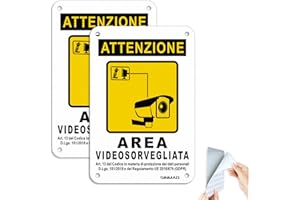 SINMAO Cartello Videosorveglianza Alluminio 10x15 | Area Videosorvegliata Cartello Alluminio Adesivo con 2022 GDPR 2 pezzi