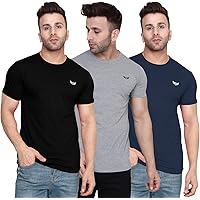 ManHood Men's Plain Solid Regular Fit Half Sleeve Pure Cotton Casual Wear T-Shirt (Combo Pack of 3)