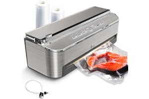 Mesliese 85kPa 120 W, macchina per sigillatura automatica degli alimenti, potente sistema di sigillatura, taglierina integrata, contenitore per sacchetti, 2 Rotoli di Sacchetti (Argento)