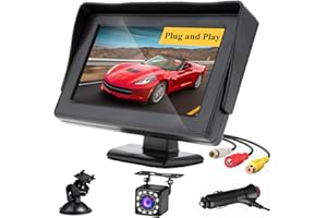 Hikity Telecamera Posteriore per Auto con Monitor LCD da 4,3 Pollici, Telecamera di Retromarcia Impermeabile con 2 Ingressi Video Visione Notturna, Ampio Angolo di Visione Telecamera a 12LED DC 12V