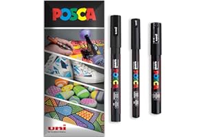 Posca Marker permanentny na bazie wody – zastosowanie na wielu powierzchniach – PC-1MR, PC-1M, PC-3M – opakowanie 3 długopisów w portfelu (Czarny)