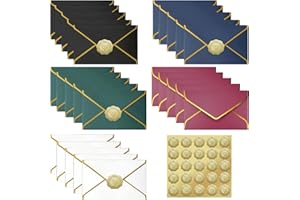 FDRJKN 28Pcs Coloured Envelopes, 10.5 X 24cm Money Envelopes for Cash Gifts, Gift Envelope with 30 Gold Foil Envelope Seals Favor Stickers for Handmade Invitations, Letters, Wedding, Birthday
