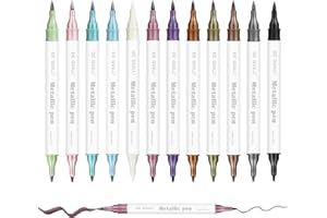 GC QUILL GC 12 Farben Metallischer Marker mit Fein und Pinselspitze für Sammelalbum und Keramik GC-M12