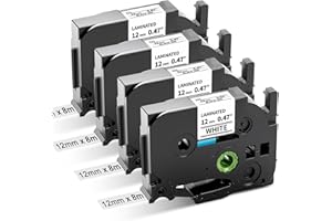 Cassetta Aken Etichette Compatibile per Brother TZe-231 TZe231 Nastro per etichette Ptouch 12mm 0,47 Nero su bianco Cassetta nastro laminato per Brother Ptouch PT h110 1000 H105 H110 (4Pz.)