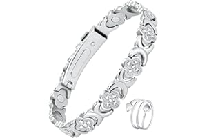 Jecanori Women's Magnetic Bracelet - Titanium Steel with 3800 Gauss Magnets - Adjustable Length Wristband, Comes in Gift Box, Clover-Silver