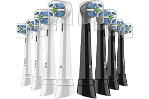 8 tandborsthuvuden kompatibla med Oral-B iO 2-10-serien, Svart/Vit, Jec-B | Endast för handtag i iO-serien 2–10, inte för runda klickborsthuvuden · 8 st · medelhårda · med skyddslock