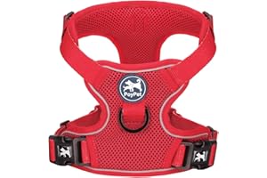 PoyPet Odblaskowa, miękka, oddychająca uprząż dla psa z siateczki, bez uduszenia się, podwójnie wyściełana kamizelka z regulowaną szyją i klatką piersiową (czerwona, S)